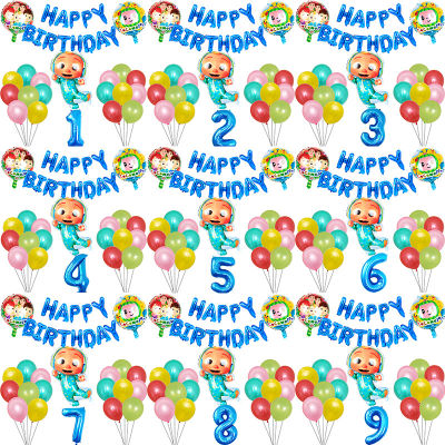 25 Pcs Kids Happy Birthday Year Old Number Foil Balloon Party Decoration Set Cartoon Cocomelon Boy Helium Globos Baby Shower Toy
