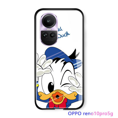 Serpens For OPPO Reno10 Pro 5G การ์ตูนสุดหรูสำหรับเด็กผู้หญิงมิกกี้เมาส์โดนัลด์เป็ดแอร์จูบเคสฝาหลังกระจกนิรภัยมันวาว