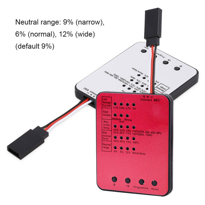 การตั้งโปรแกรมเครื่องควบคุมความเร็วแบบกดปุ่มเบรก1-2-3รถ-rc-โปรแกรมเมอร์สำหรับรีโมทคอนโทรลสีแดง25-35-45-60-80-120a