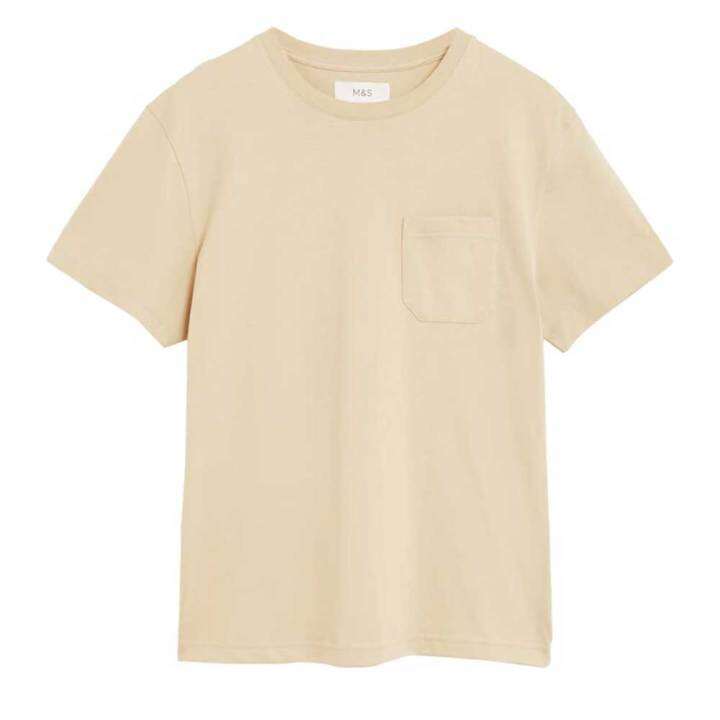 Marks & Spencer Men's Pure Cotton Heavyweight TShirt (Beige) Lazada PH