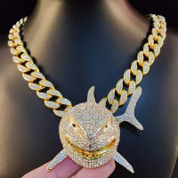 Big Size Shark Pendant Necklace For Men 6IX9INE Hip Hop Bling Jewelry With Iced Out Crystal Miami Cuban Chain fashion jewelry