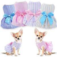 Dog Dress for Small Medium Dogs Pearl Bowknot Stripe Skirt Chihuahua Yorkie Doggie Dress Puppy Summer Girls Dog Cat Clothes Dresses