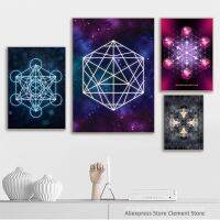 Starry Space ผ้าใบโปสเตอร์และภาพพิมพ์ Metatron Cube เรขาคณิตสำหรับตกแต่งบ้าน