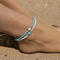 2pcs/Set Blue/White Color Boho Beads Ankle Bracelet 2022 Hot Sale Natural Shell Anklets For Women Bohemian Jewelry Wholesale