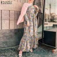 Women Vintage Floral Printed Maxi Dress ZANZEA Islamic Clothing Caftan Marocain Robe Muslim Dubai Turkey Abaya Hijab Dress Femme