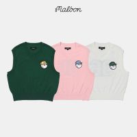 MALBON กางเกงเล่นกอล์ฟเกาหลีแบบใหม่คอแขนกุดถักของผู้หญิงเสื้อกั๊กลุยป่าเสื้อคอวีแบบเกาหลีดั้งเดิมสไตล์ญี่ปุ่นแบบดั้งเดิมปี23ฤดูร้อน