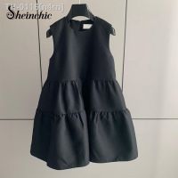 ✚ n4rn Vestido de baile preto vintage feminino vestido com o pescoço sem mangas moda coreana roupas outono estilista 2022