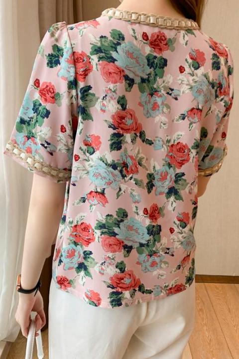 yige-2022-summer-new-style-woven-v-neck-blouse-french-floral-chiffon-blouse-short-sleeved-korean-blouse