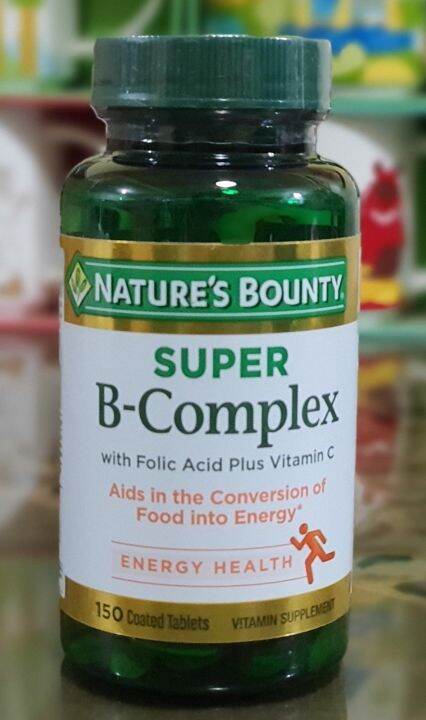 Nature's Bounty Super B Complex Tablets With Folic Acid, 150 Coated ...