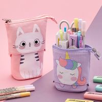 Angoo Funny Pen Bag Pencil Case Flexible Unfold Storage Pouch / Fold Pens Holder Cute Cat Kitty Cat Bear Stationery Gift F445 Pencil Cases Boxes