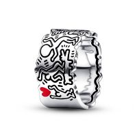 Pandora Line Art Love and People Wide Ring For Womens Finger DIY Fashion Accessories Christmas Jewelry Gift