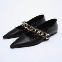 2022 ZARAˉ Summer New Womens Shoes Black Chain Fashion Elegant Ballerina Flats