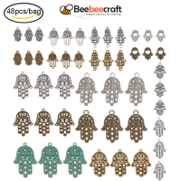 Beebeecraft 1 Bag 48 pc 16 Styles Hamsa Hand of Fatima Symbol Charms Pendants Antique Silver Bronze Charms Jewelry Findings Making Accessory for DIY Necklace Bracelet Cadmium Free &amp; Nickel Free &amp; Lead Free