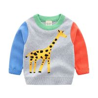 Cotton Boys Sweater Long Sleeve Casual Kids Clothes Autumn Patchwork Cartoon Giraffe Winter Boys Clothing