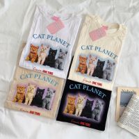 เสื้อยืดโอเวอร์ไซด์ ผ้าคอตตอน งานสกรีน cat planet