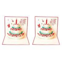 Happy Birthday Postcard Greeting Gift Cards Paper 3D Handmade Pop Up Laser Cut Vintage Cake with Envelope