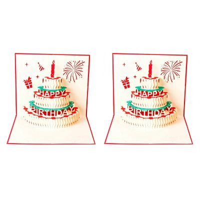 Happy Birthday Postcard Greeting Gift Cards Paper 3D Handmade Pop Up Laser Cut Vintage Cake with Envelope