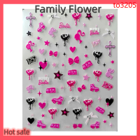 Family Flower Flash Sale สติกเกอร์ติดเล็บตุ๊กตาบาร์บี3D บรรเทา3มิติสีชมพูน่ารักๆเล็บลายน้ำอุปกรณ์ตกแต่งเล็บผลิตภัณฑ์สำหรับทำเล็บ