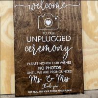 Welcome Unplugged Wedding Sign Vertical Wooden Entrance Sign Wedding Sign Rustic Wedding Decor Personalized Wedding Photos