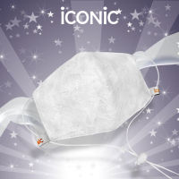 iCONiC NEW DESIGN WHITE Sparkling Mask #4410 หน้ากากผ้า สีขาวบริสุทธิ์ วิบวับๆ รุ่นใหม่ สายยาว