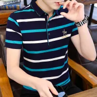 Polo shirt เสื้อโปโล แขนสั้น ผ้าฝ้าย บาง ลายทาง สไตล์ธุรกิจ แฟชั่นฤดูร้อน สำหรับผู้ชาย QC7311447