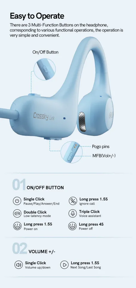 Qcy Crossky Link Wireless Earphone Bluetooth 5.3 Open Ear Sports