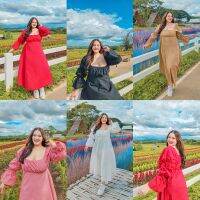 ชุดเดรสทุ่งดอกไม้   เนื้อผ้าสวยแพทเทิลน่ารักมากก อก 42-50 นิ้ว # Plus Size