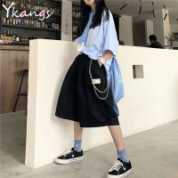 Korean Style with Chain Womens Summer Shorts Vintage Baggy Black High Waist Wide Leg Shorts Casual Streetwear Sport Short Femme