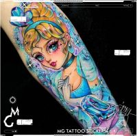 【YF】 12x19cm Cinderella Fantasy Cartoon Girl Heart Crystal Shoes Color Forearm Tattoo Sticker