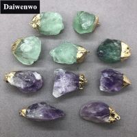 หินธรรมชาติอเมทิส Fluorite พร้อมจี้ทอง Diy สำหรับสร้อยคอ