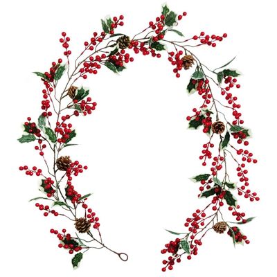 6 Foot Christmas Red Berry Garland Decoration with 59 Red Berries, 7 Pine Cone Artificial Garland Xmas Decoration Indoor