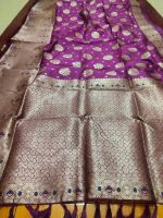 พร้อมส่ง ส่าหรีสีม่วง saree ส่าหรีอินเดีย ผ้าไหมอินเดีย