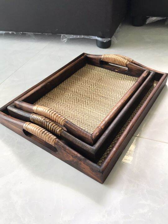 ชุดเช็ต-ถาด-3-ใบ-ถาดไม้-ถาดเสริฟอาหาร-wooden-tray