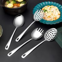 304 Stainless Steel Long Handle Public Hole Spoon Serving Fork Salad Household Tablespoons Cutlery Dinnerware Kitchen