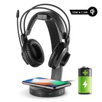 befon RGB Headphones Stand with 4 USB Ports, Support Wireless Charging,Headphone Holder for Gamers Gaming PC Accessories Desk