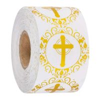 Gilded Round Cross Sticker 1 Inch Religious Christian Prayer Sticker Envelope Seal Label 100-500pcs Stickers  Labels
