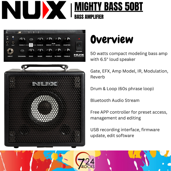 NUX Amplifier NUX Mighty Bass 50BT 50 Watt Compact Modeling Bass ...