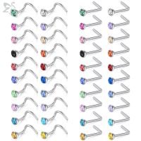 ZS 20pcs/lot 20G Colorful Nose Ring Set Stainless Steel Nose Piercings 3MM Round CZ Crystal Gem Bone Retainer Piercing Jewelry