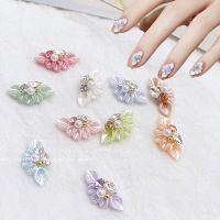 10pcs 3D Acrylic Side Flower Nail Art Charms Japan Korea Style Kawaii Pearl Diamond Petal Shape Manicure Crystal Jewelry KJFD- 9