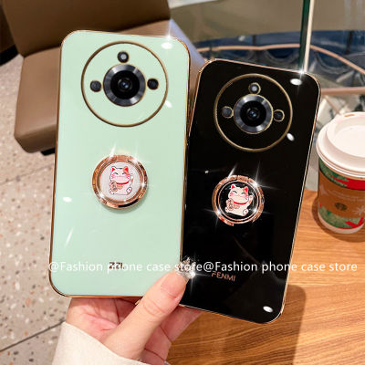 Phone Case เคส Realme11Pro Realme11Pro+ 5G ฝาหลังนิ่มชุบด้วยไฟฟ้าเคสโทรศัพท์พร้อม2023แหวนใส่นิ้วยึดโทรศัพท์แมวกวักนำโชคมองไม่เห็น