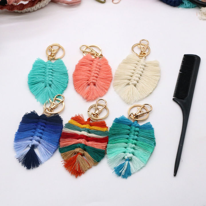 everything-goes-together-featheriness-key-chain-pendant-leaf-design-tassel-fashion