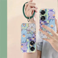 เคสโทรศัพท์สำหรับ OPPO A58 4G 5G ฝาครอบเต็มตัว TPU ดอกไม้ภาพวาดสีน้ำมันพร้อมสายรัดข้อมือกลม