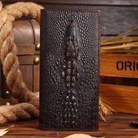 Men Genuine Leather Long Wallet Clutch Money Bag Vintage Crocodile Pattern Design Oil Wax Cowhide Cash Coin Card Holder Purse