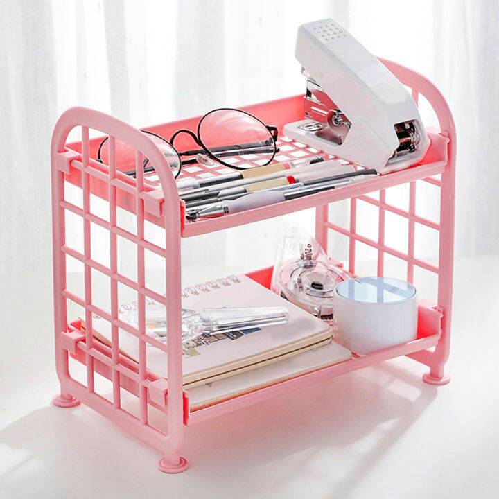 2 TIER KITCHEN TABLE BATHROOM PLASTIC STORAGE RACK ORGANIZER (Pink