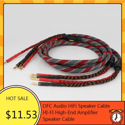 【YF】 One Pair oxygen-free copper（OFC）audio HiFi speaker cable HI-FI high-end amplifier Banana Spade plug