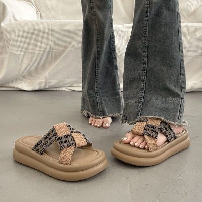 【Hot Sale】 muffin thick-soled sandals and slippers womens summer fashion with 2023 new high-end flat beach shoes