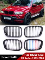 For BMW X5 E53 1999-2003 Front Bumper Kindey M Style Grille Cover Inside Racing Double Slat Black Grills Car Accessories