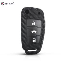 dvfggv KEYYOU 3 Buttons Carbon Fiber Silicone Key Case For Audi Sline A3 A5 Q3 Q5 A6 C5 C6 A4 B6 B7 B8 TT 80 S6 Key Protector Cover