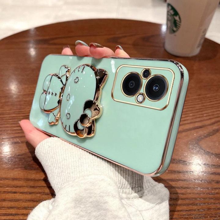 folding-makeup-mirror-phone-case-for-xiaomi-redmi-11-prime-4g-case-fashion-cartoon-cute-cat-multifunctional-bracket-plating-tpu-soft-cover-casing