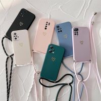 สายคล้องแบบคาดตัวเคสโทรศัพท์ซิลิโคนสำหรับ Xiaomi Redmi Note 10 Pro 11 12 8 9 Pro Max Plus 7 Redmi 9A 9T 9C 10C รักหัวใจ